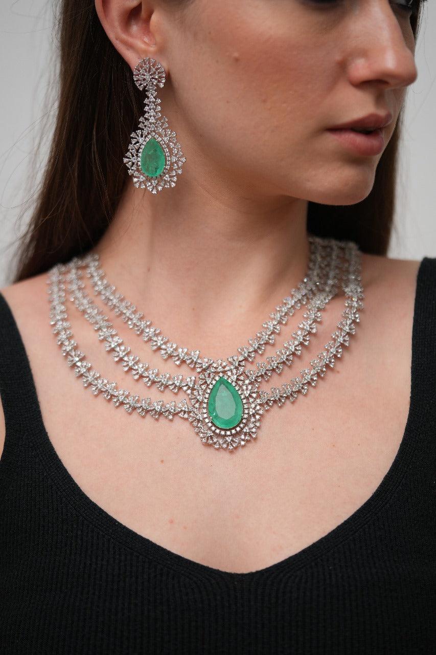 Russian Emerald Bridal 3 Layered Heavy Diamond Set