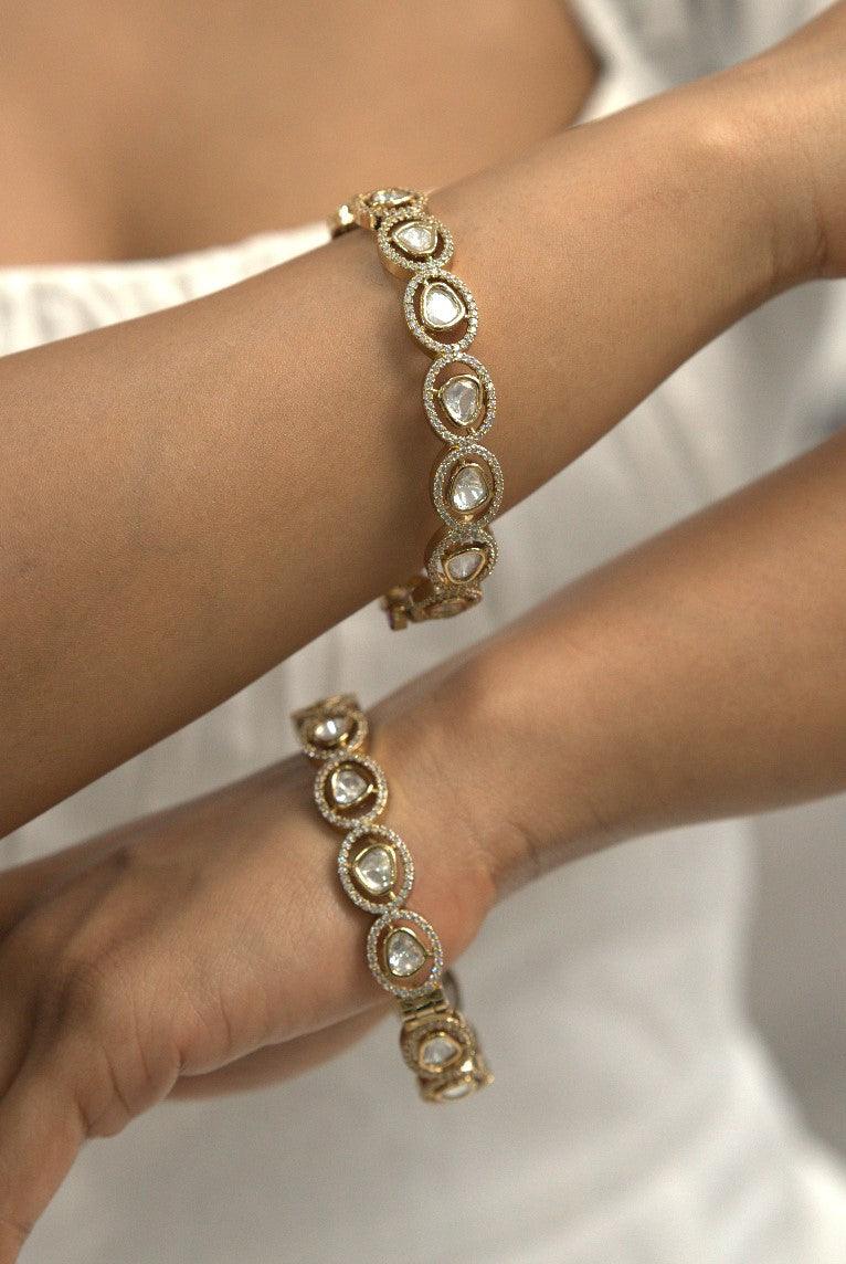Adbhut Moissanite Uncut Diamond Polki Bangles | Antique Gold