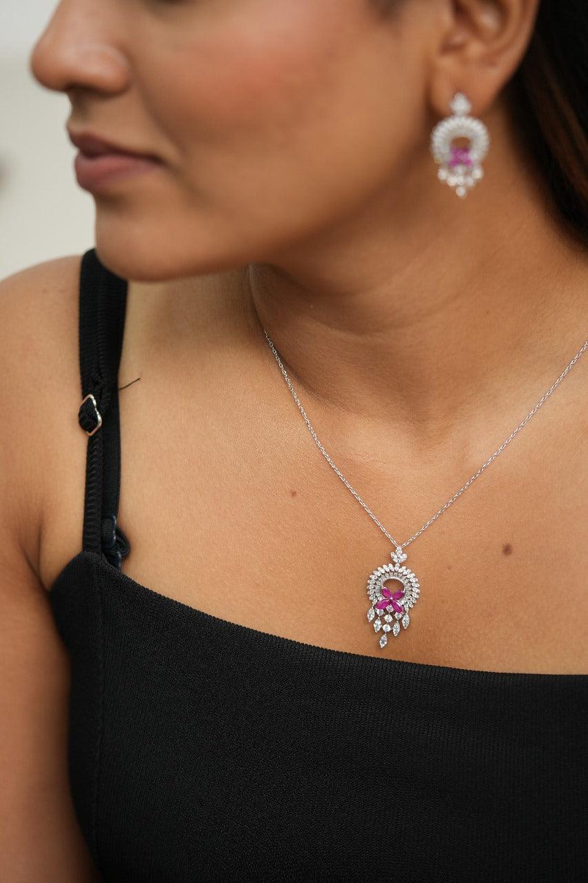 Floral Fall Diamond Delicate Pendant Set
