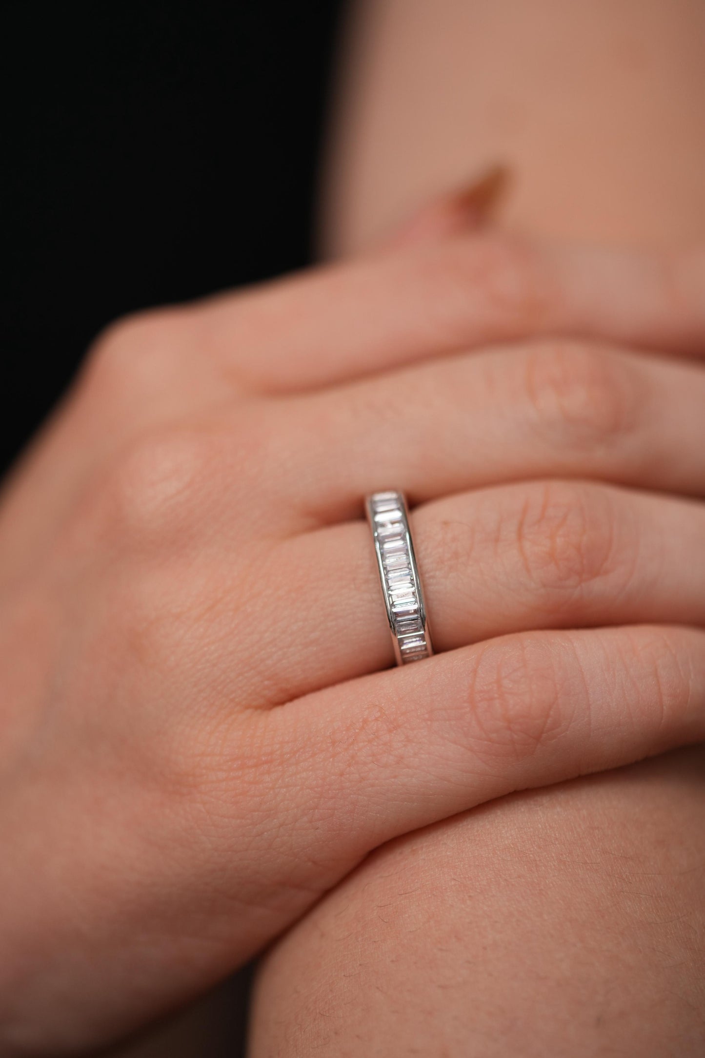 Silent Sparkle Sleek Diamond Baguette Band Ring in Square Shape
