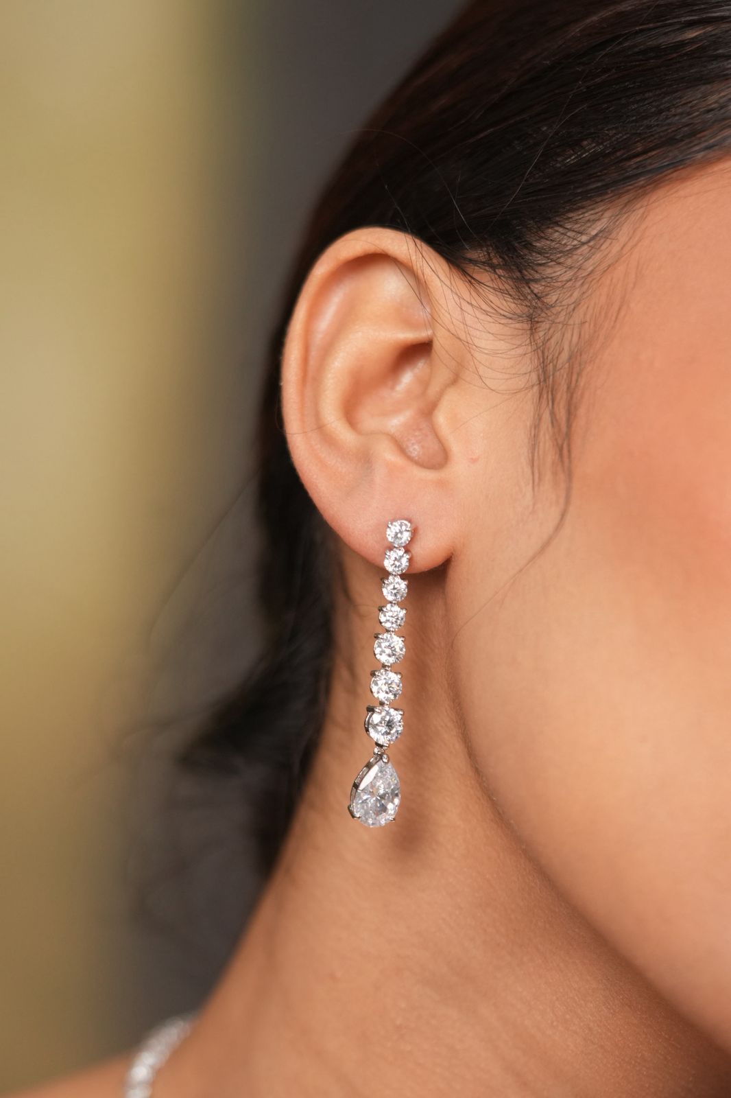 Lisa Round Solitaire Diamond Pear Drop Earrings