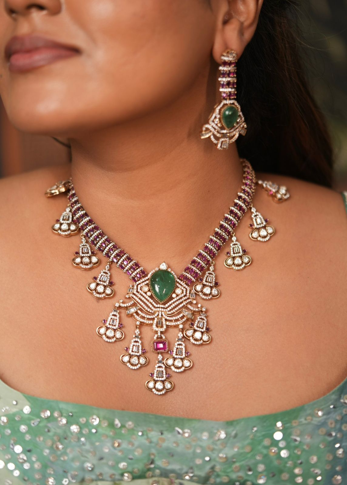 Sayoni Moissanite Polki Designer Necklace Set