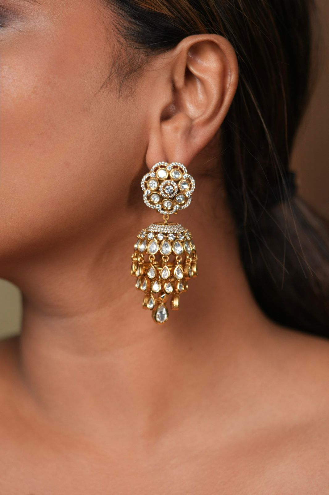 Seema Moissanite Polki Statement Layered Jhumka