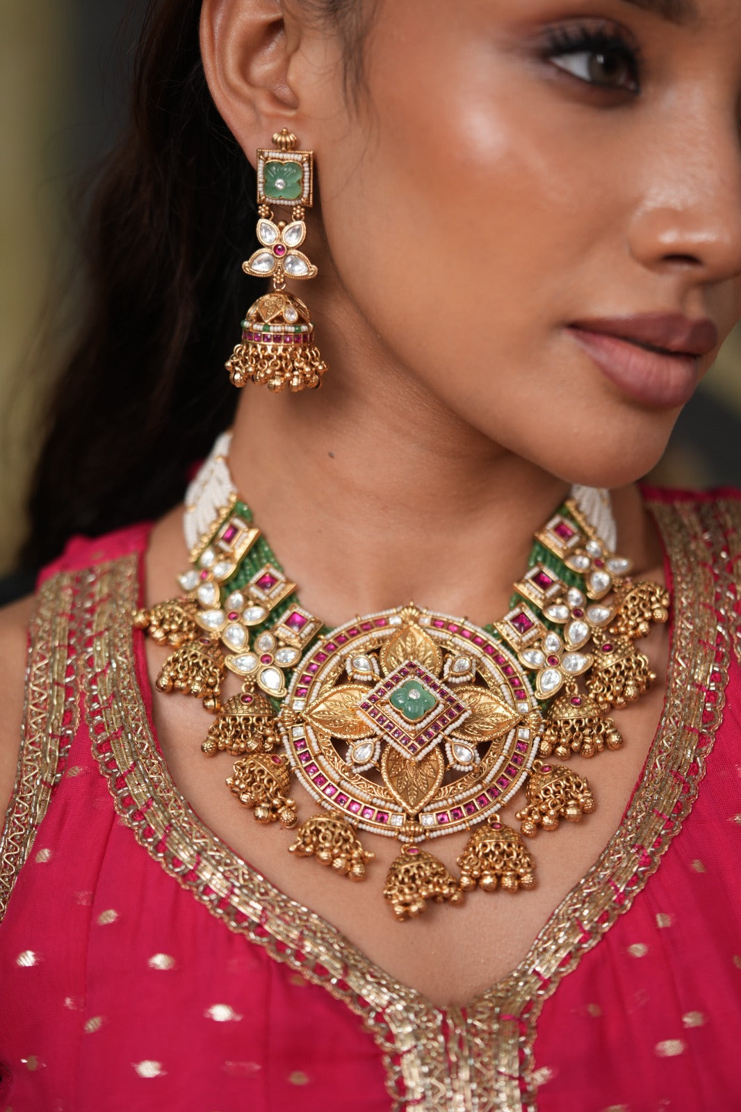 Shanta Big Bridal Gold Polki Heritage Traditional Necklace Set | Sone Pe Suhaga