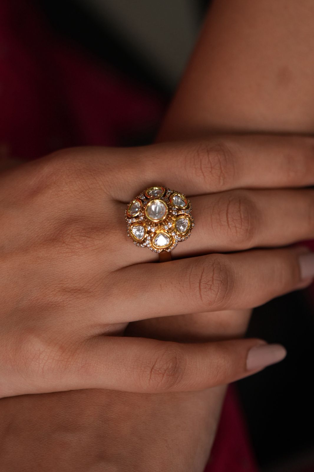 Mini Phool Polki Moissanite Uncut Diamond Ring | Adjustable