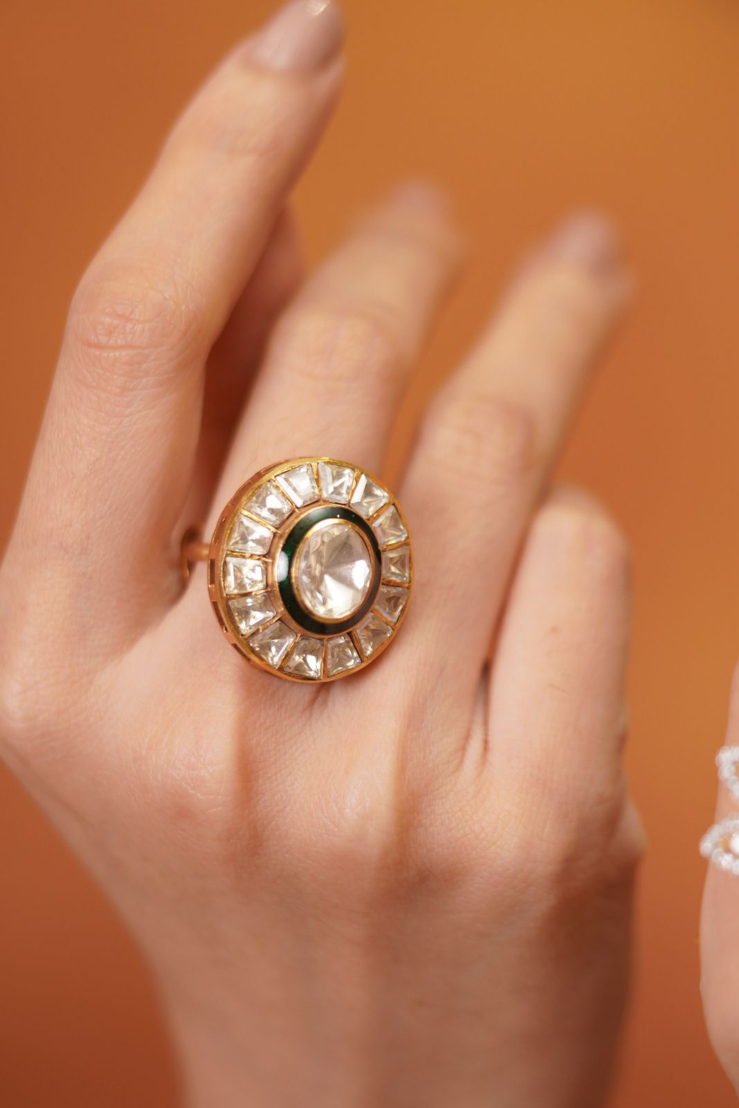Vritti Polki Moissanite Uncut Diamond Meenakari Ring