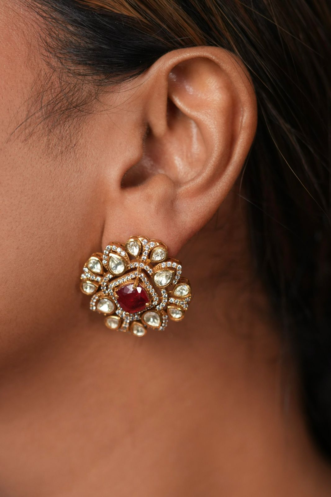 Sarita Polki Moissanite Coloured Stone Indian Studs
