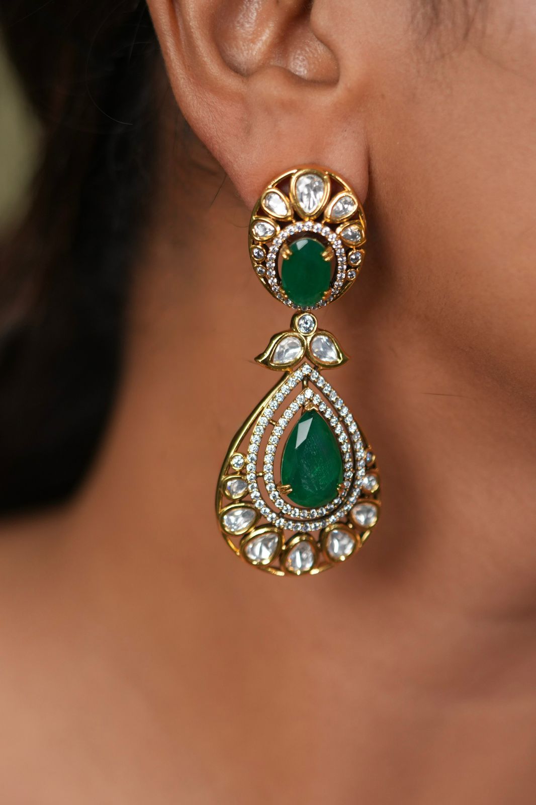 Divisha Moissanite Danlger Polki Long Indian Earrings