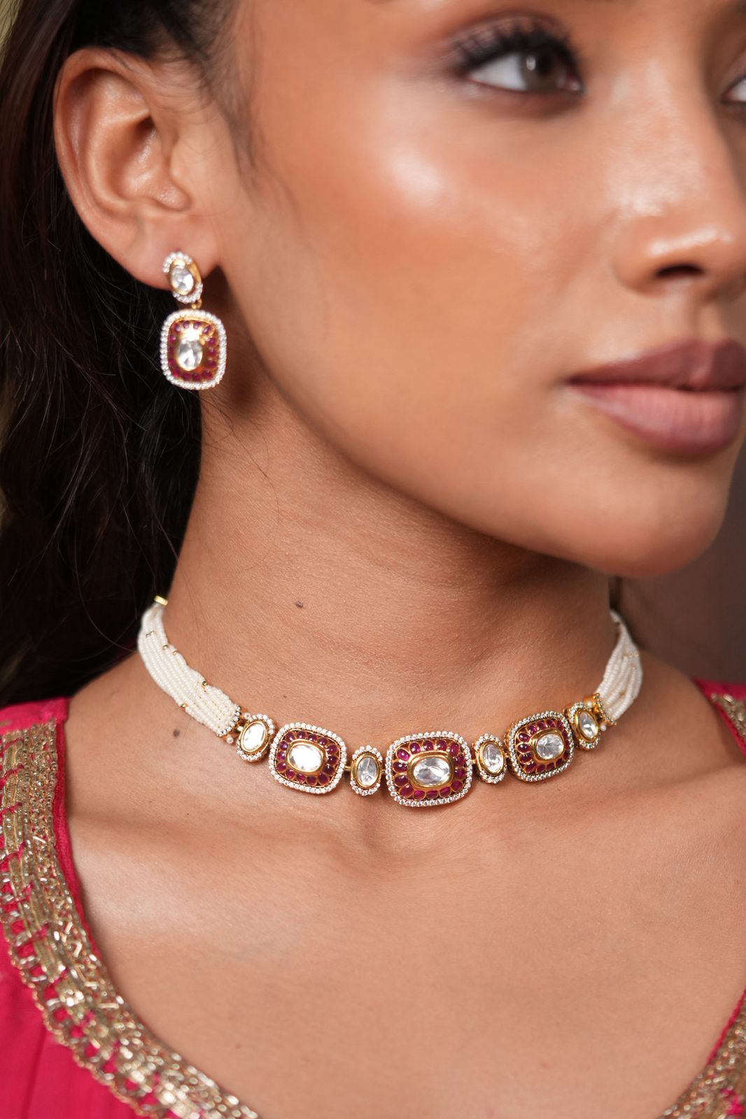 Juhi Moissanite Polki Meenakari Epoxy Choker Set