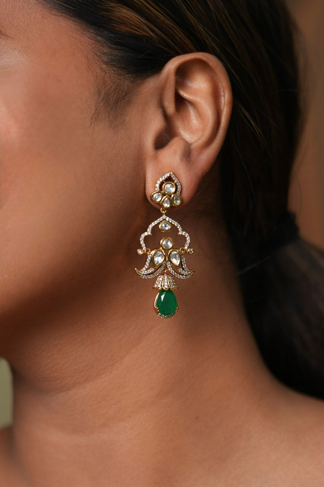 Smriti Polki Moissanite Designer Chandbali | Indian Earring