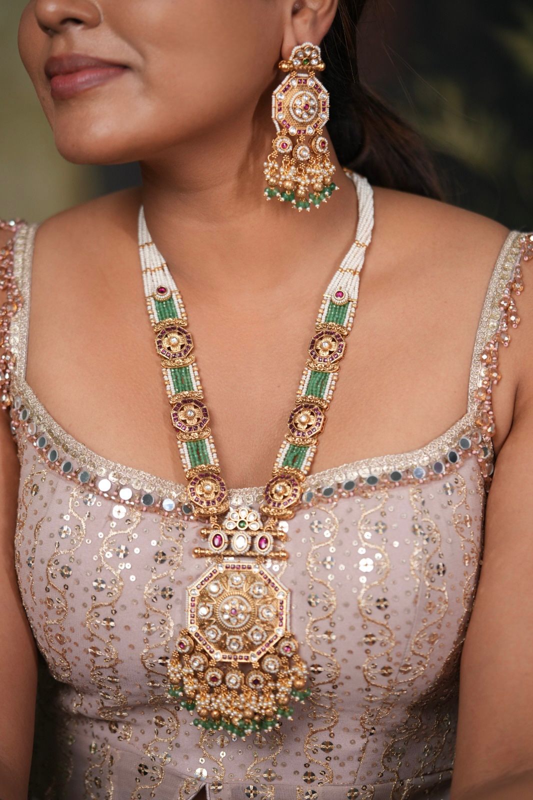Leela Long Gold Traditional Necklace Haar Set | Sone Pe Suhaga