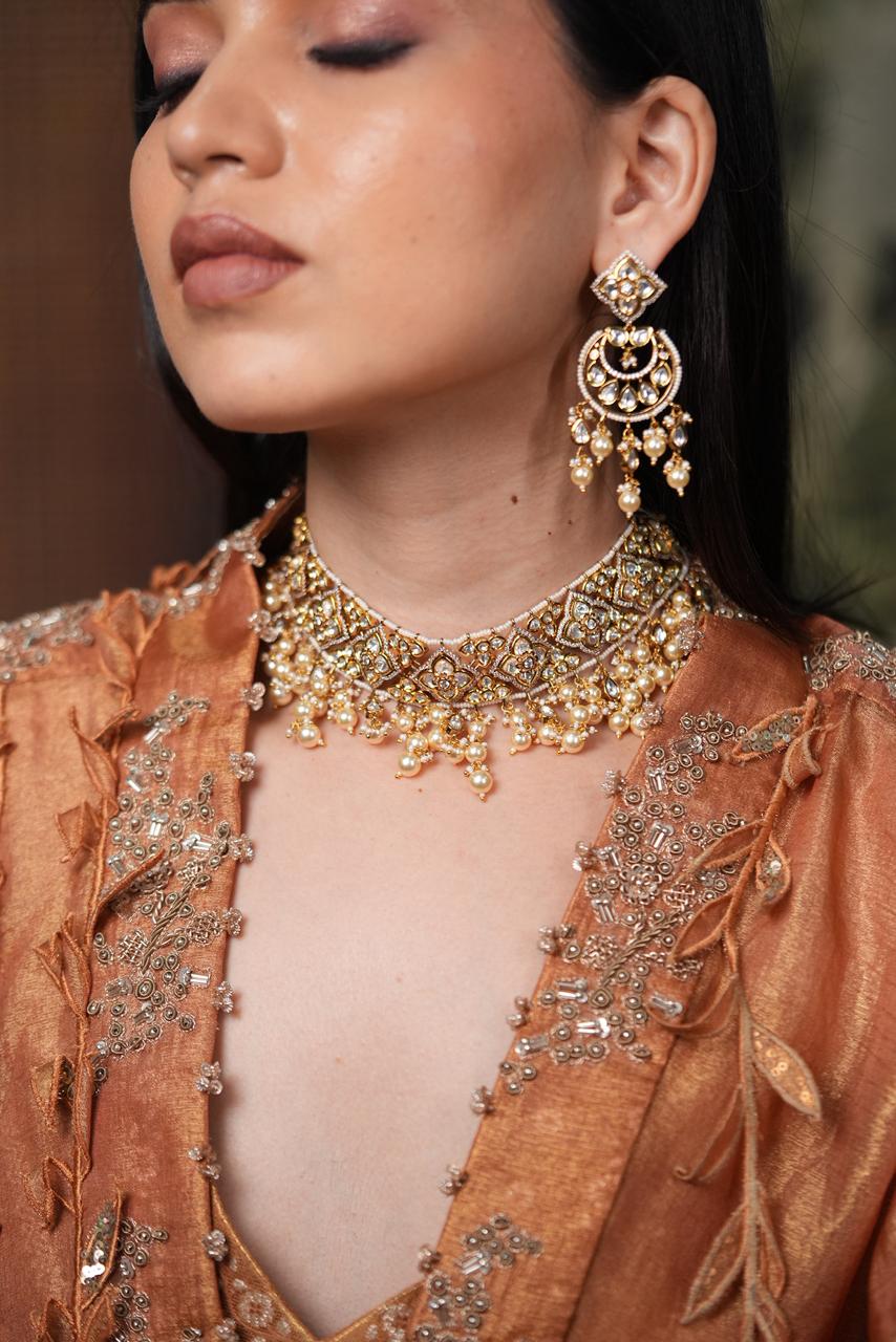Prajakta Polki Moissanite Choker Set with Chandbalis