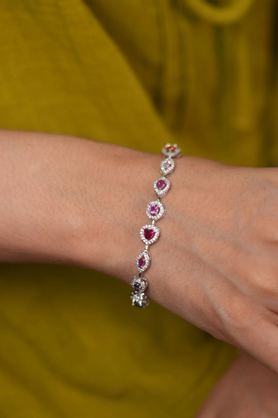 Rainbow Multi Coloured Solitaire Diamond Tennis Bracelet
