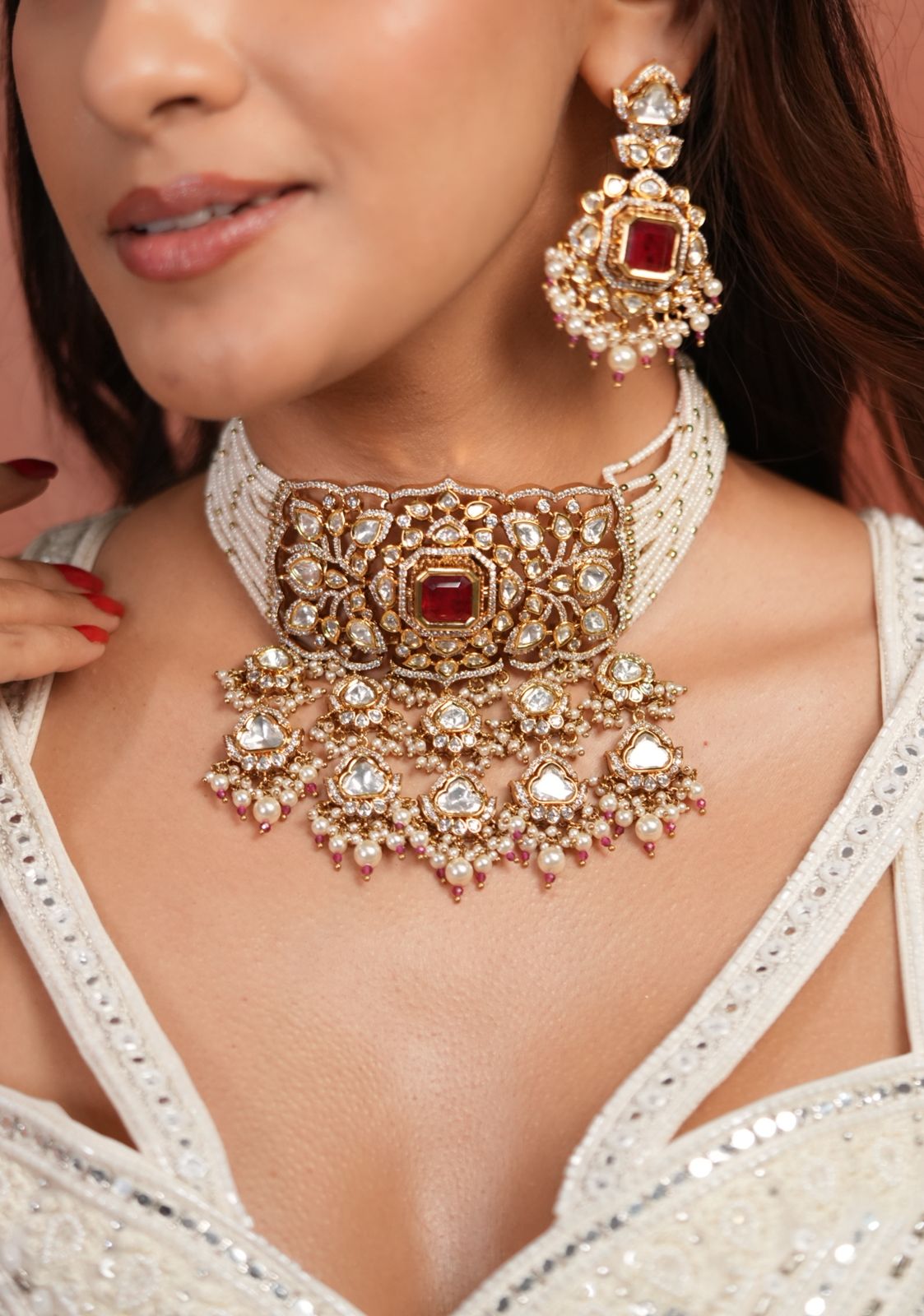 Gudiya Heavy Polki Moissanite Indian Choker Set