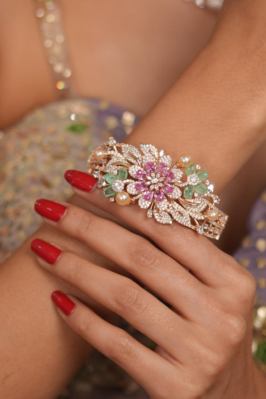 Lush Camellia Diamond Pastel Kada | Enchanted Garden