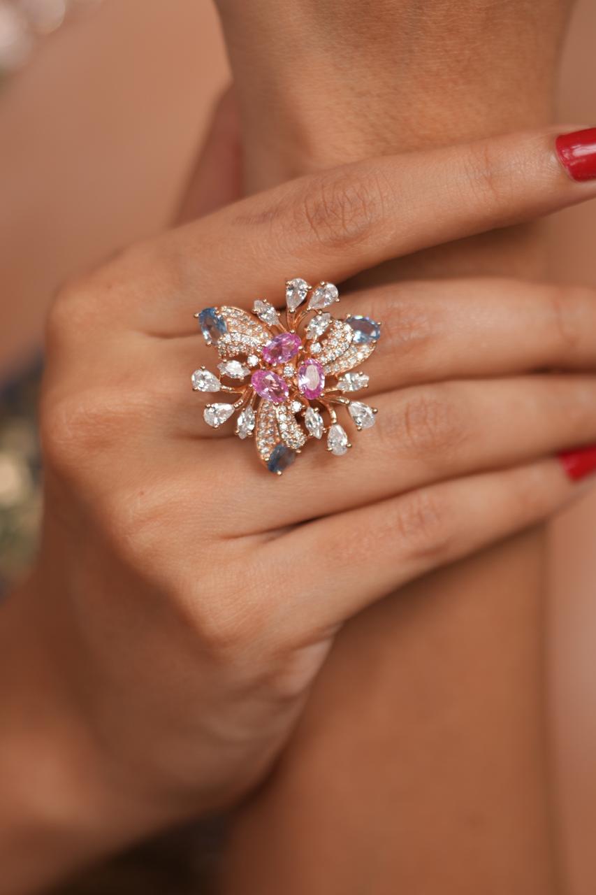 Lush Camellia Diamond Pastel Adjustable Ring | Enchanted Garden