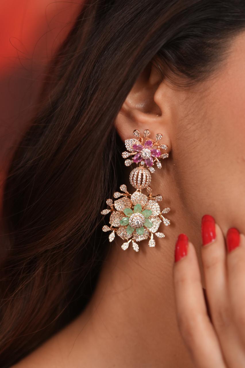Floral Majesty Diamond Pastel Earring | Enchanted Garden