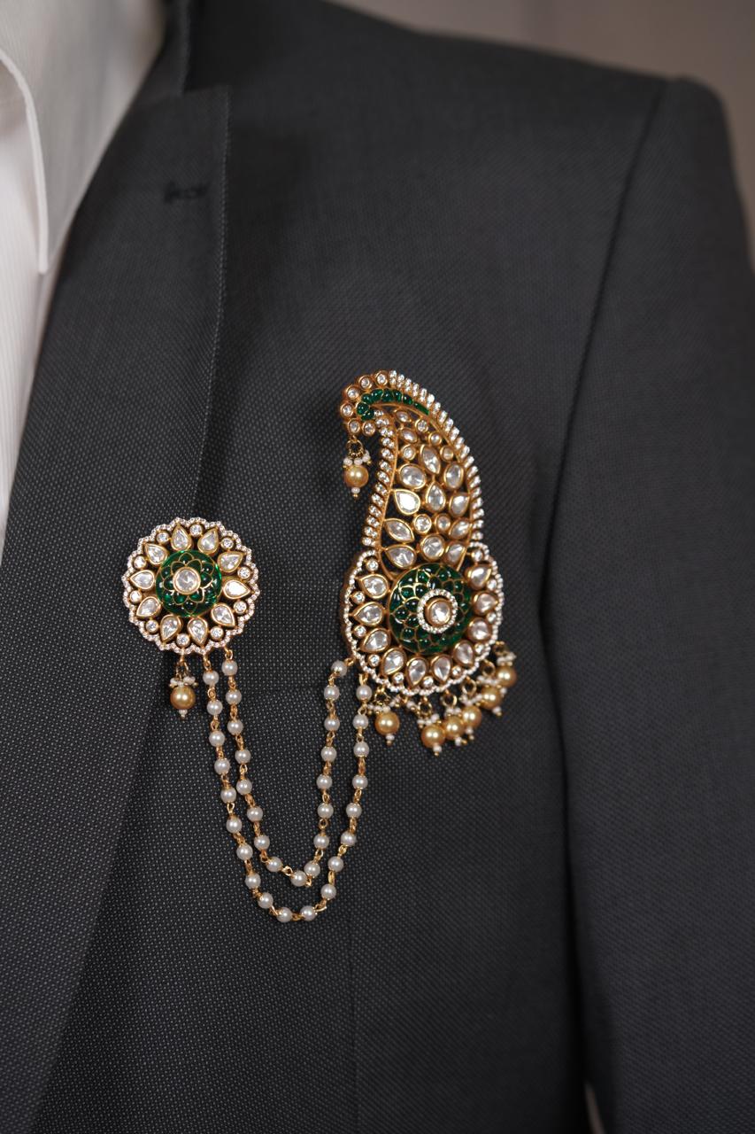Roshan Meenakari Polki Moissanite Brooch| Kalangi | Unisex