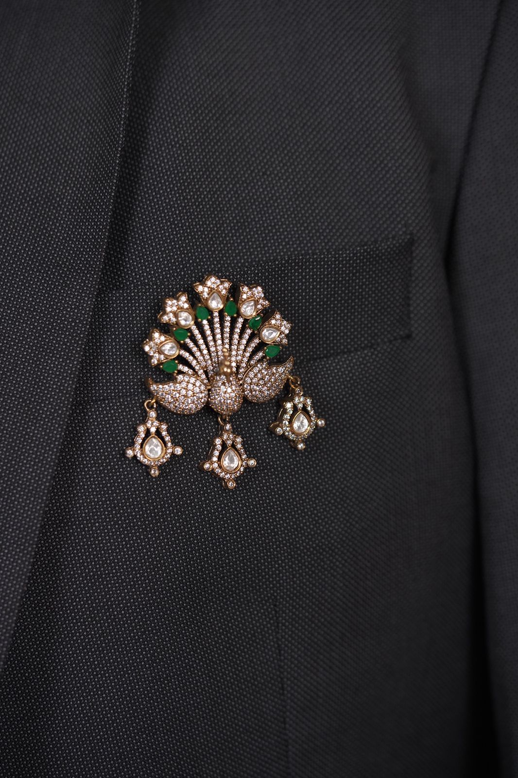 Singh Sahab Mor Diamond Polki Brooch | Unisex