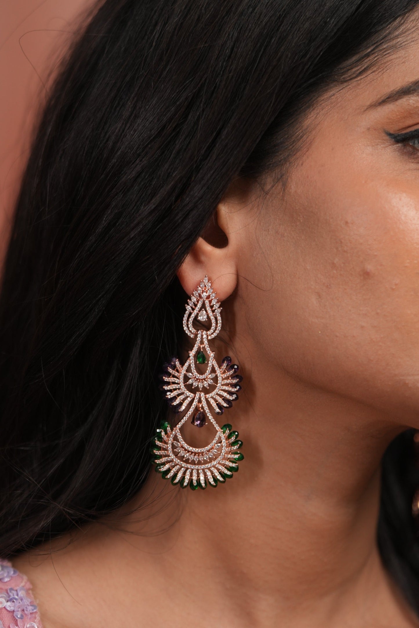 Tiana Pastel Beaded Diamond Long Earrings | LaLa Land 2.0