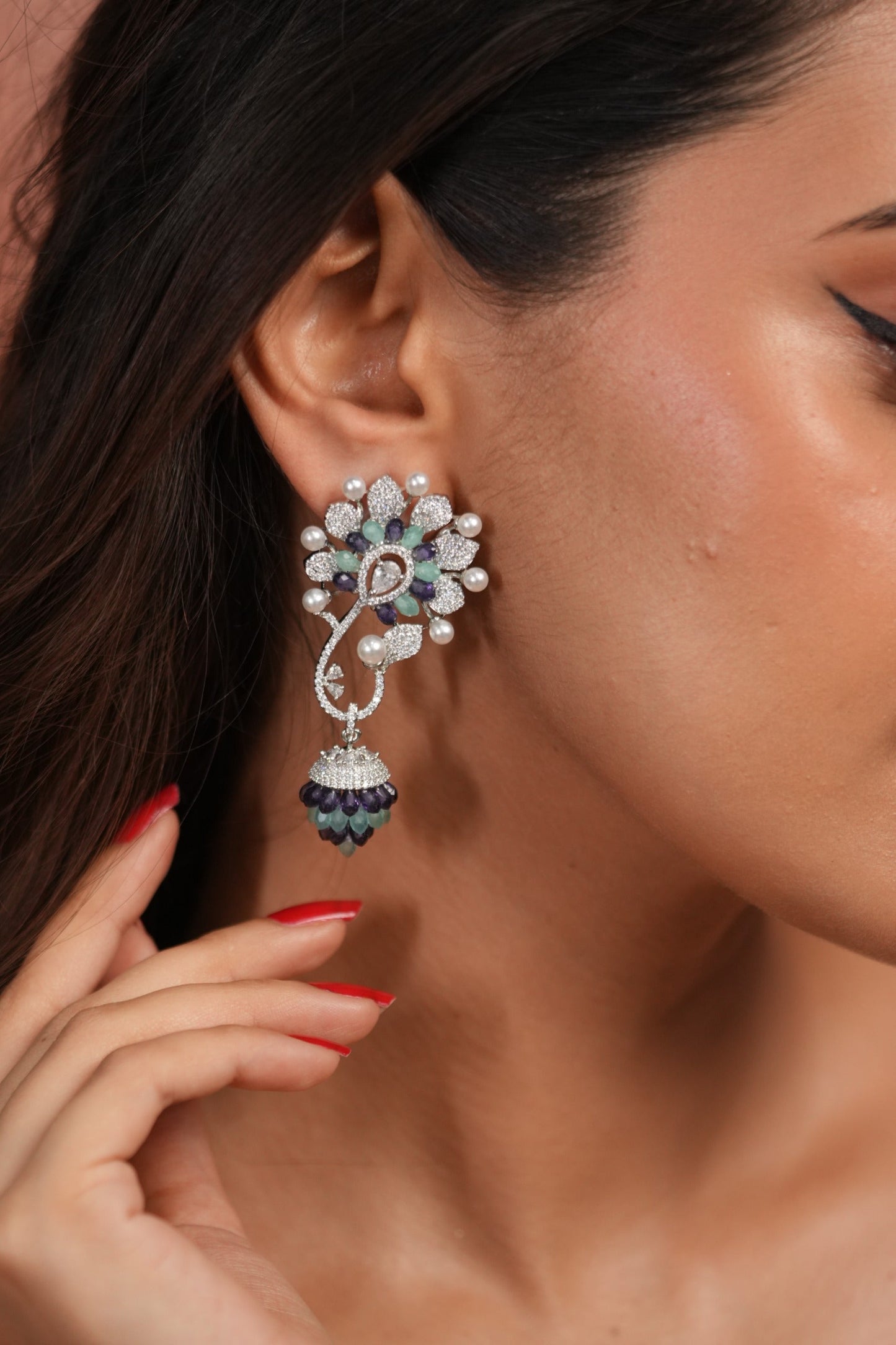 Floral Whirl Pastel Beaded Diamond Long Earrings | LaLa Land 2.0