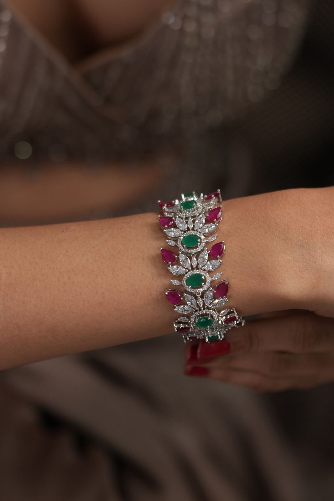 Rudra Diamond Emerald Ruby Thick Tennis Bracelet