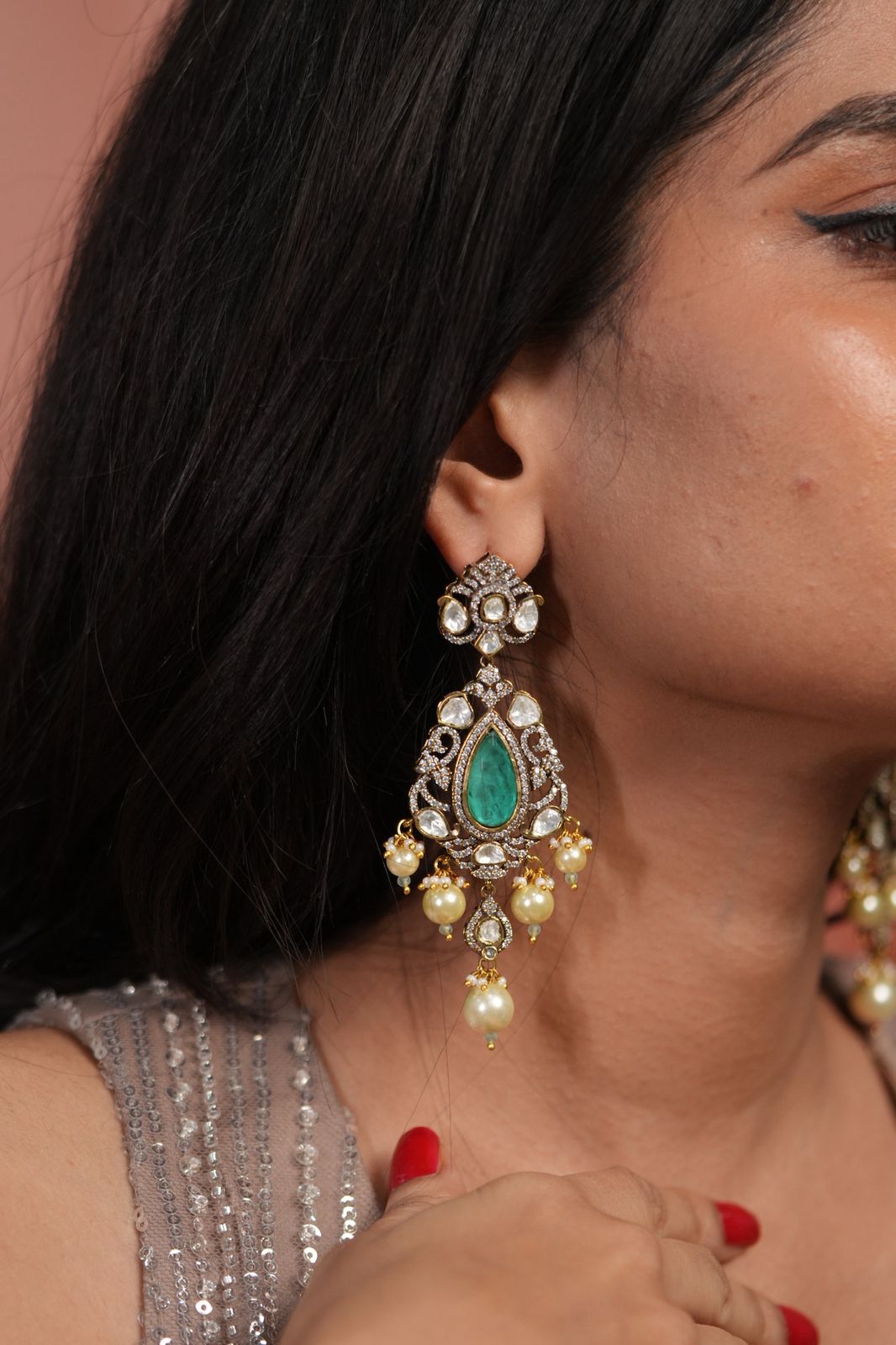 Coloured Sasha Big Polki Statement Earrings | Victorian Polish