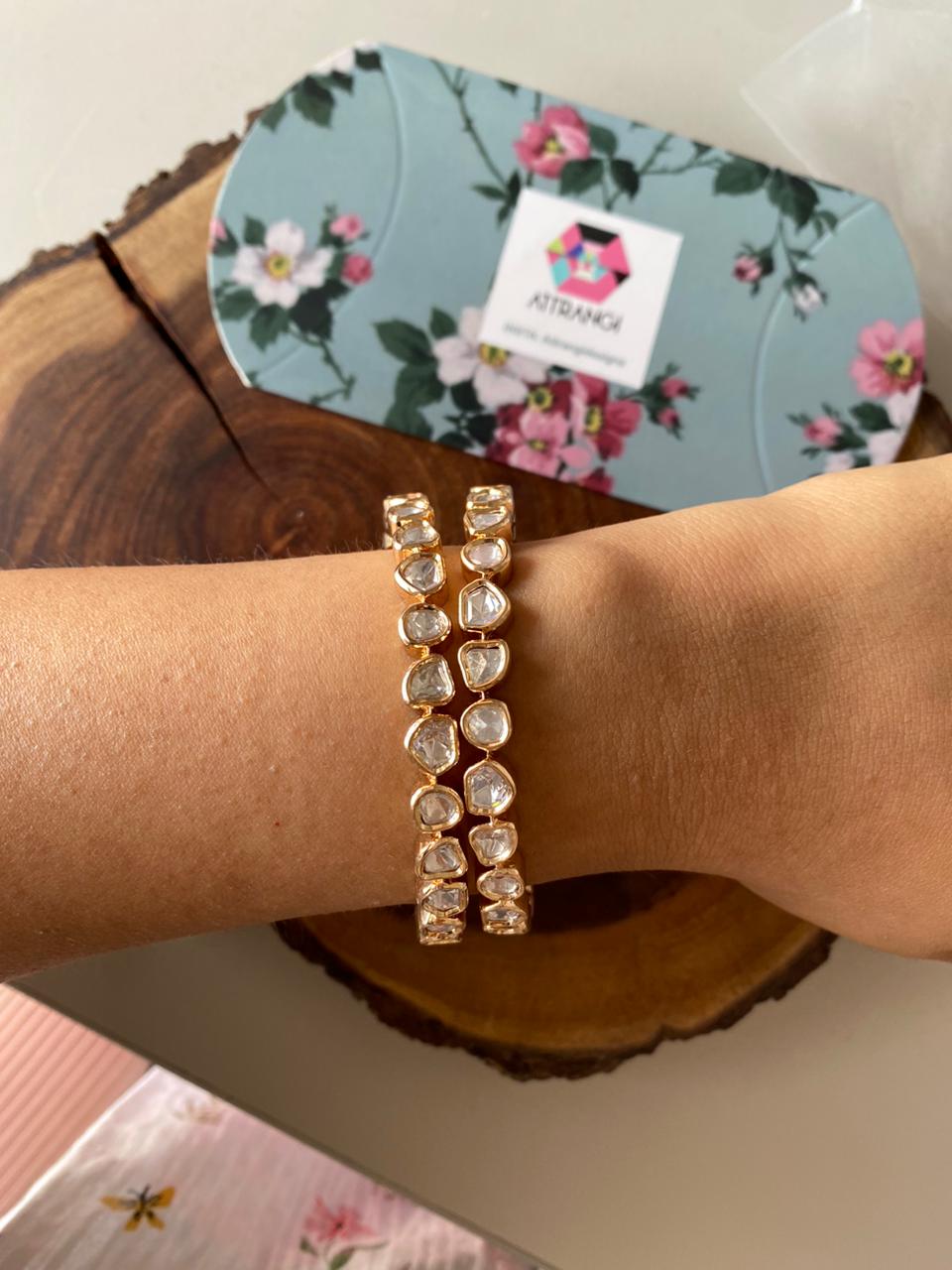 Moissanite Uncut Diamond Gold Classic Bangle Set