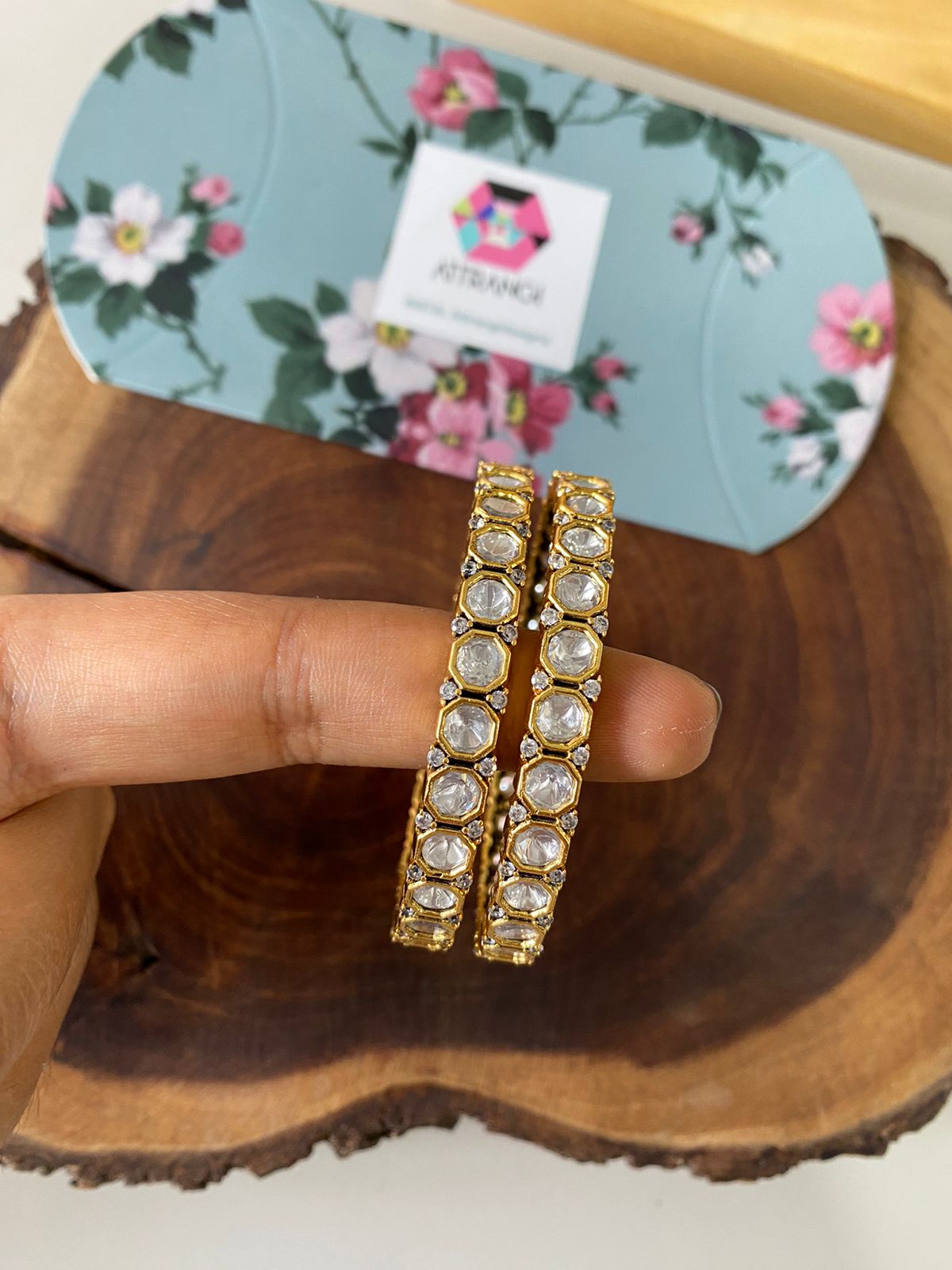 Jharna Polki Moissanite Polki Slim Bangle Set