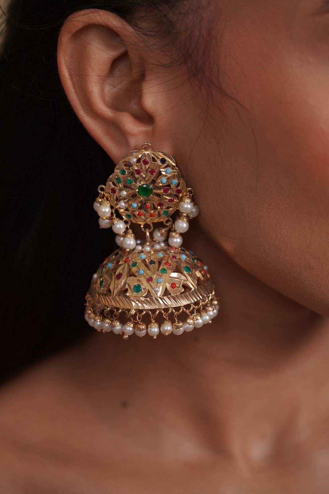 Zainab Oversized Very Big Indian Jadaau Navratna Jhumkas