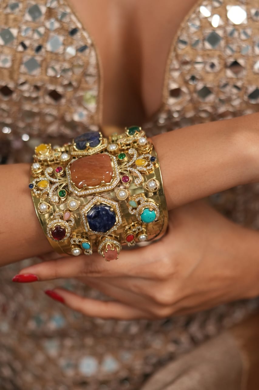 Thanos Sabhya Multicoloured Gemstone Designer Cuff| Kada