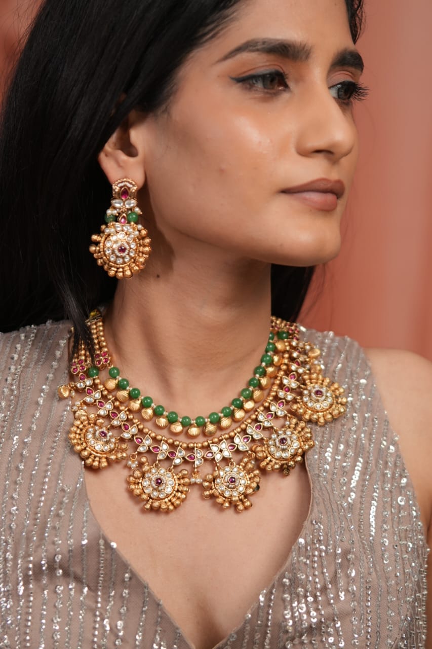 Tapasvi Gold MInt Traditional Indian layered Set | Sone Pe Suhaga