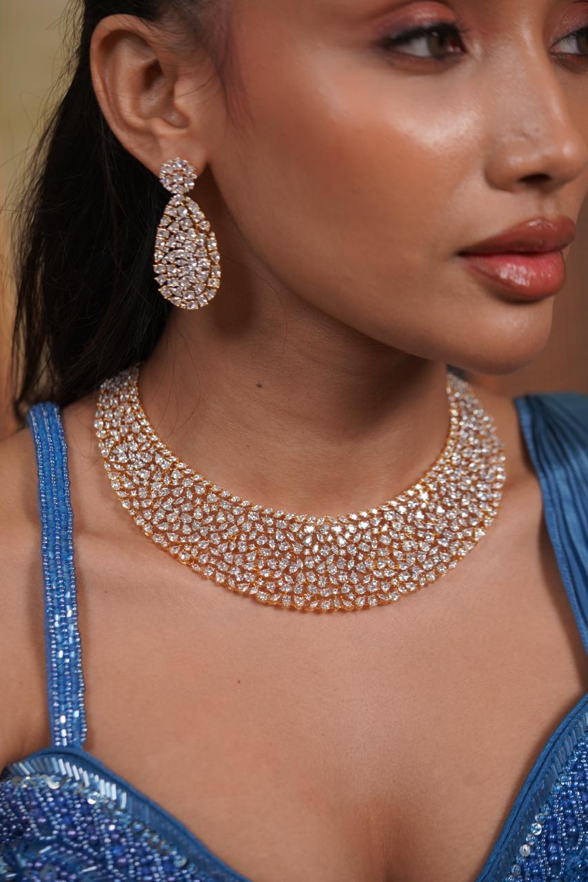 Jessica Big Bridal Scattered Diamond Necklace Set