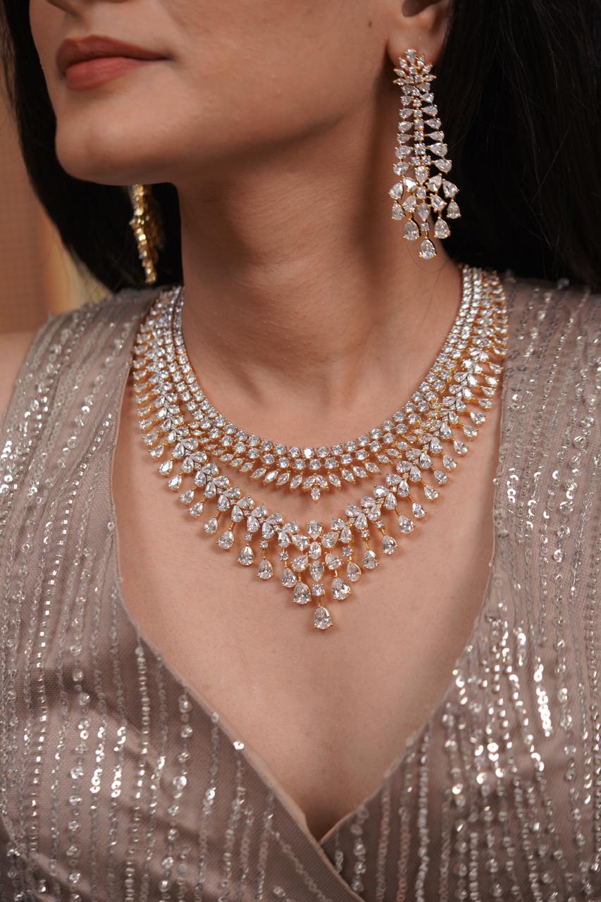 Nora Diamond Double Layered Bridal Necklace Set