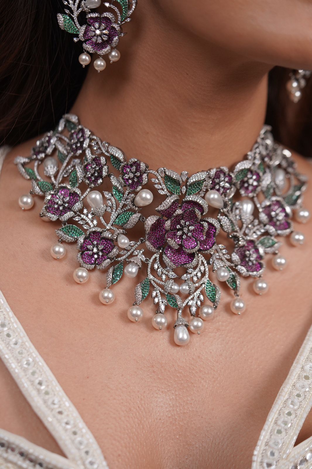 Pink Rose Heavy Designer Diamond Bridal Set