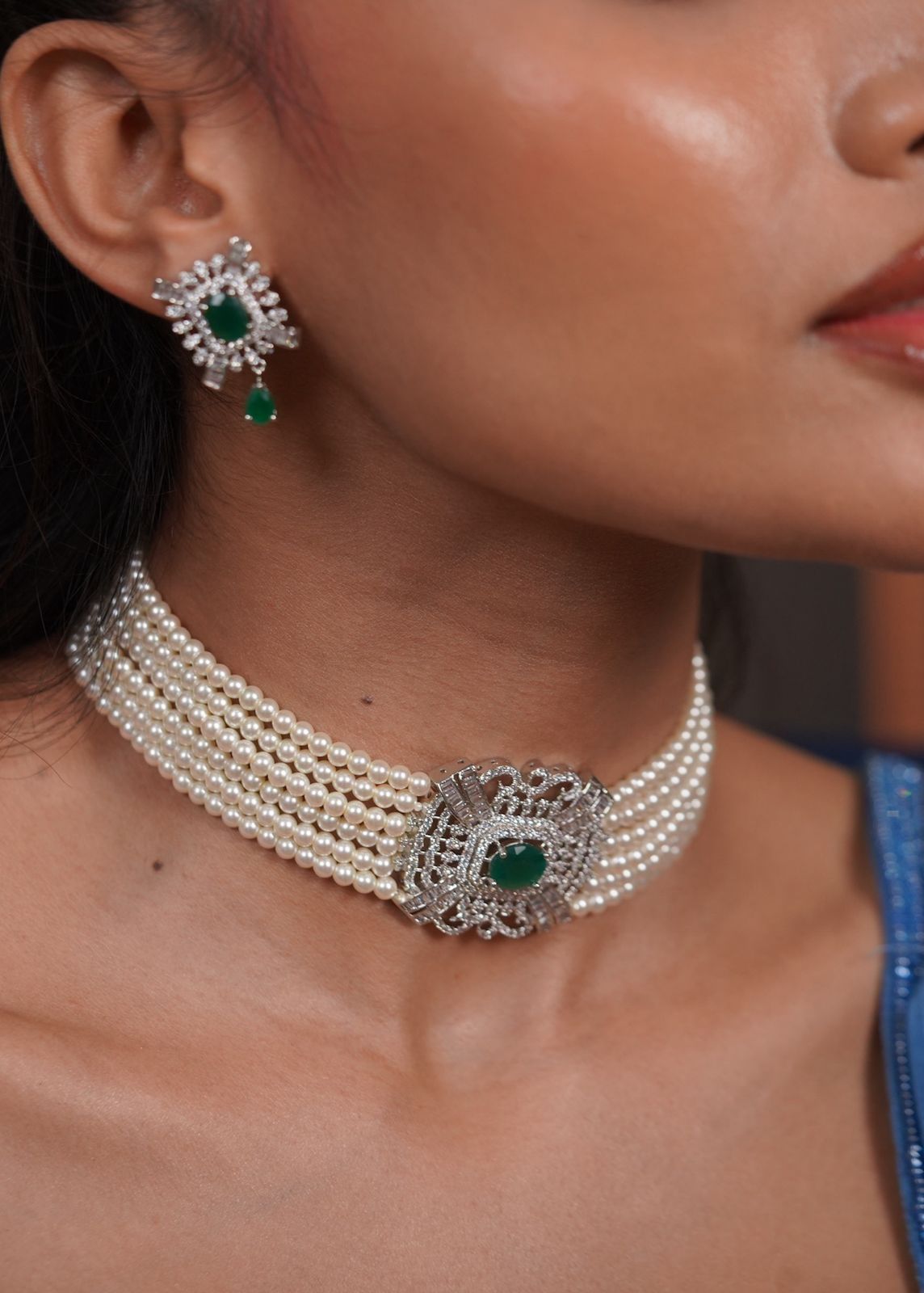 Oryza Pearl Diamond Choker Set