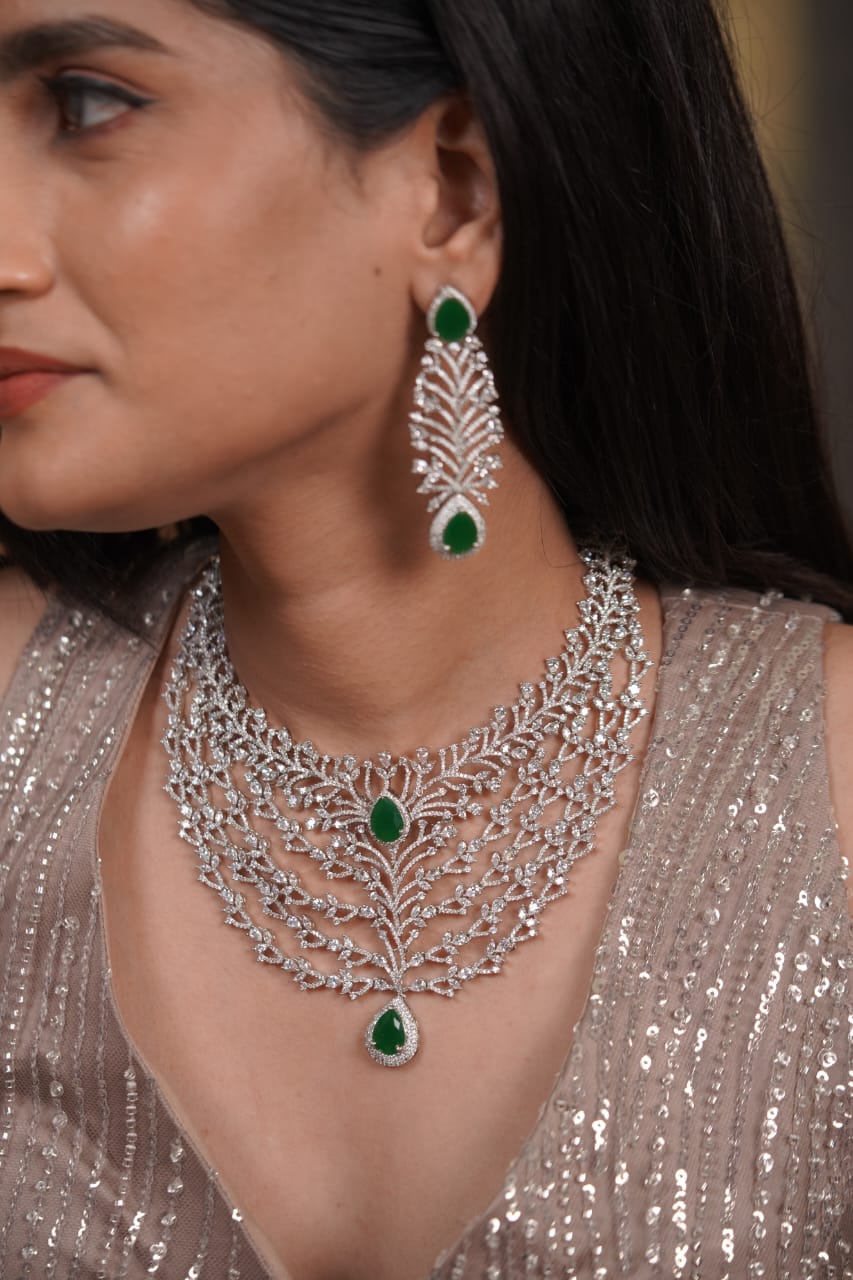 Floral Ballad Diamond Heavy Bridal Necklace Set