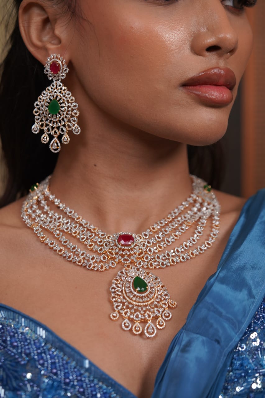 Mallika Ruby Emerald Diamond Set in Gold Polish