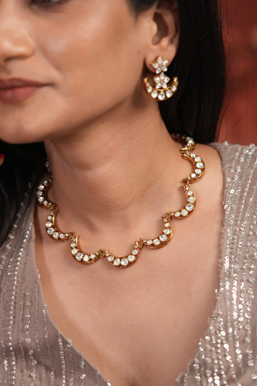 Chandra Moissanite Polki Delicate Necklace Set
