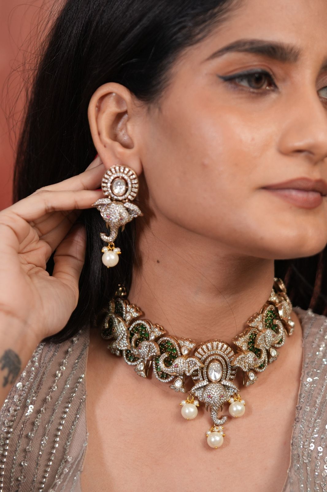 Elephant Polki Rajwada Indian Choker Set