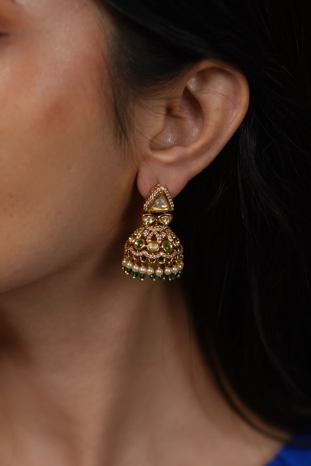 Chamkeeli Moissanite Light Weight Polki Jhumki