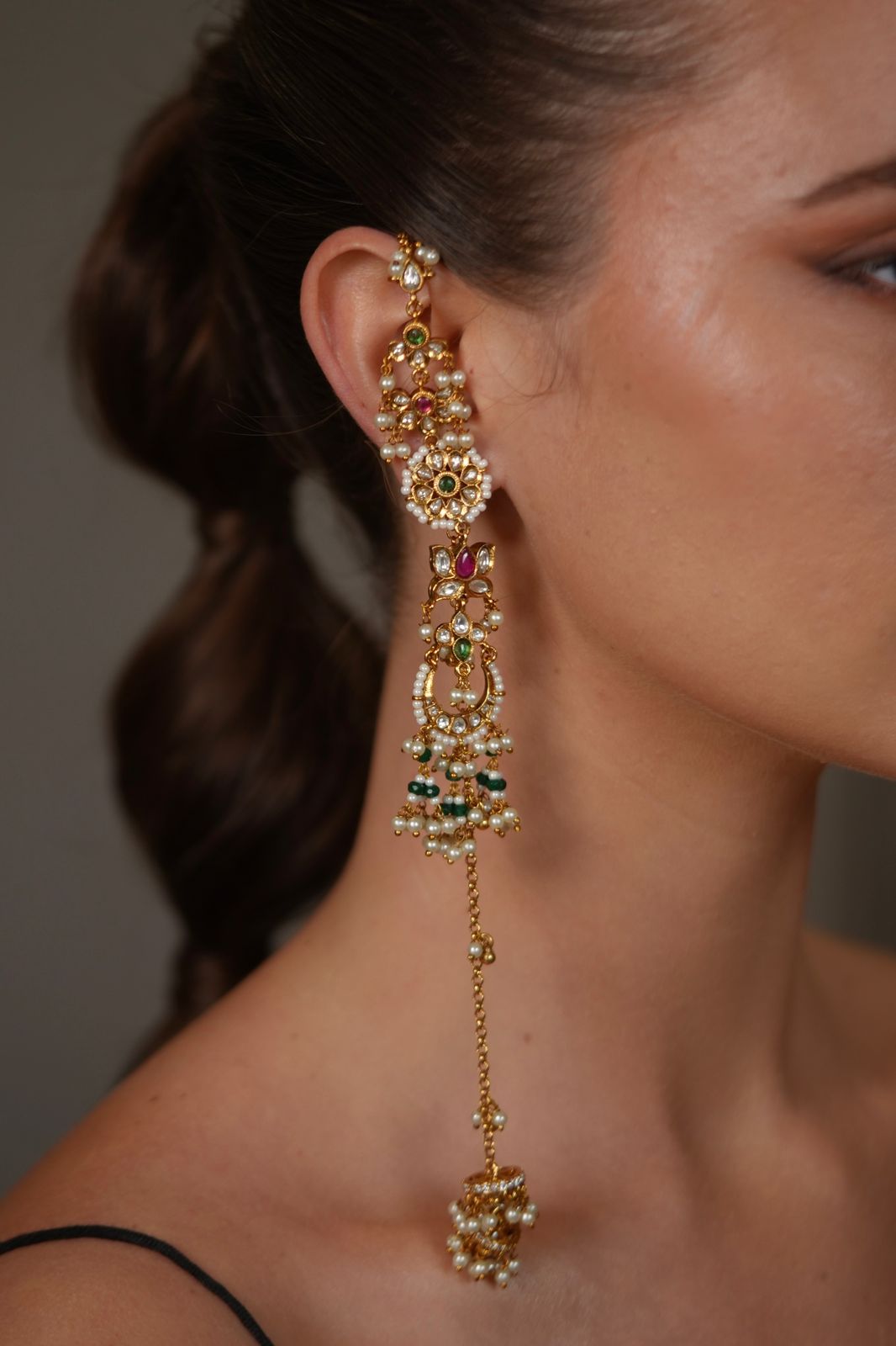 Chandbaliya Polki Long Indian Kashmiri Kannauti Earring