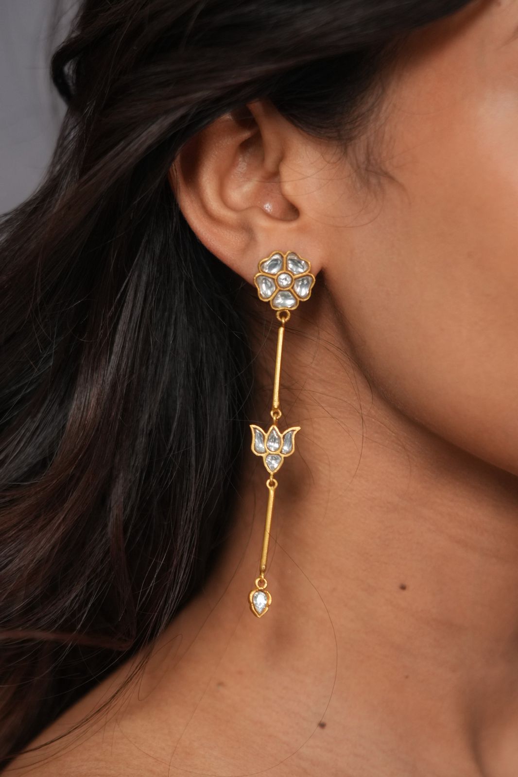 Fooldhaar Delicate Polki Long Indian Earrings | Indo western