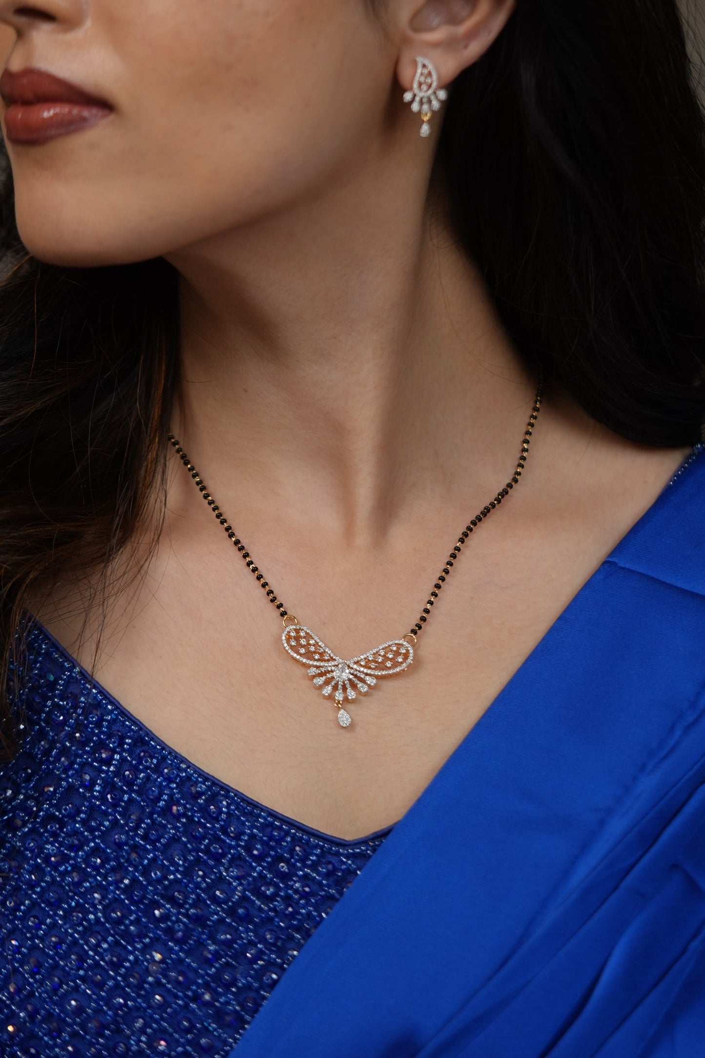 Ikkattha Single Line Mangalsutra with Diamond Studs | Daily Wear
