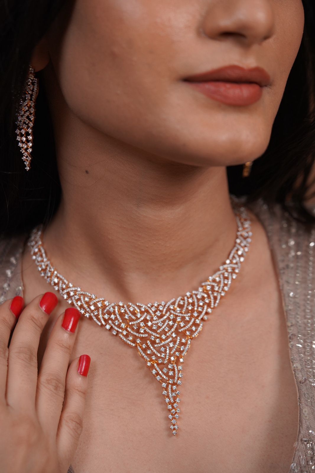 Jaal Diamond Designer Necklace Set | Gold Polish
