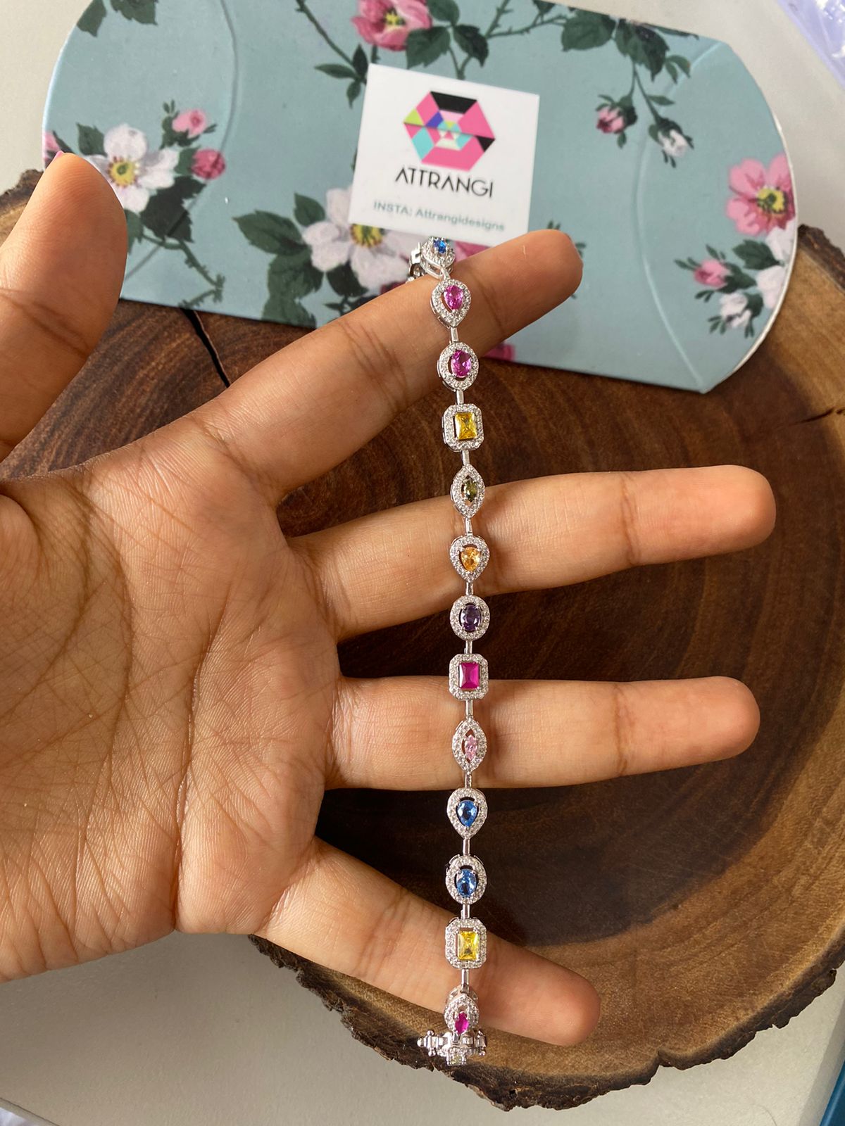 Rainbow Coloured Multi Solitaire Diamond Tennis Bracelet