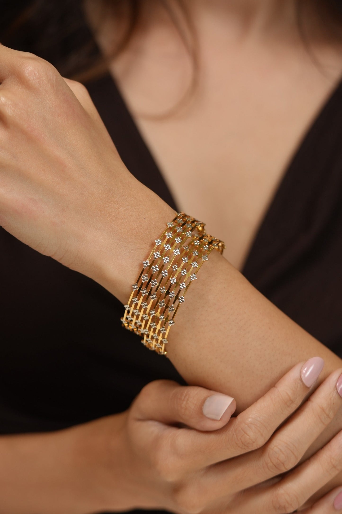 Renita silver Gold CNC Bangle Set | Daily Wear