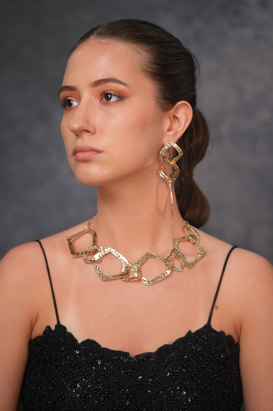 Too Glam to Care Statement Western Necklace with Long Gold Earrings