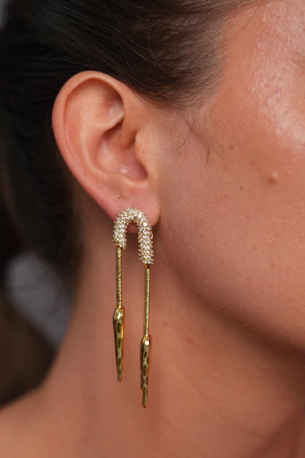 Pave Setting Curve Spike Party Wear Statement Gold Western Earrings