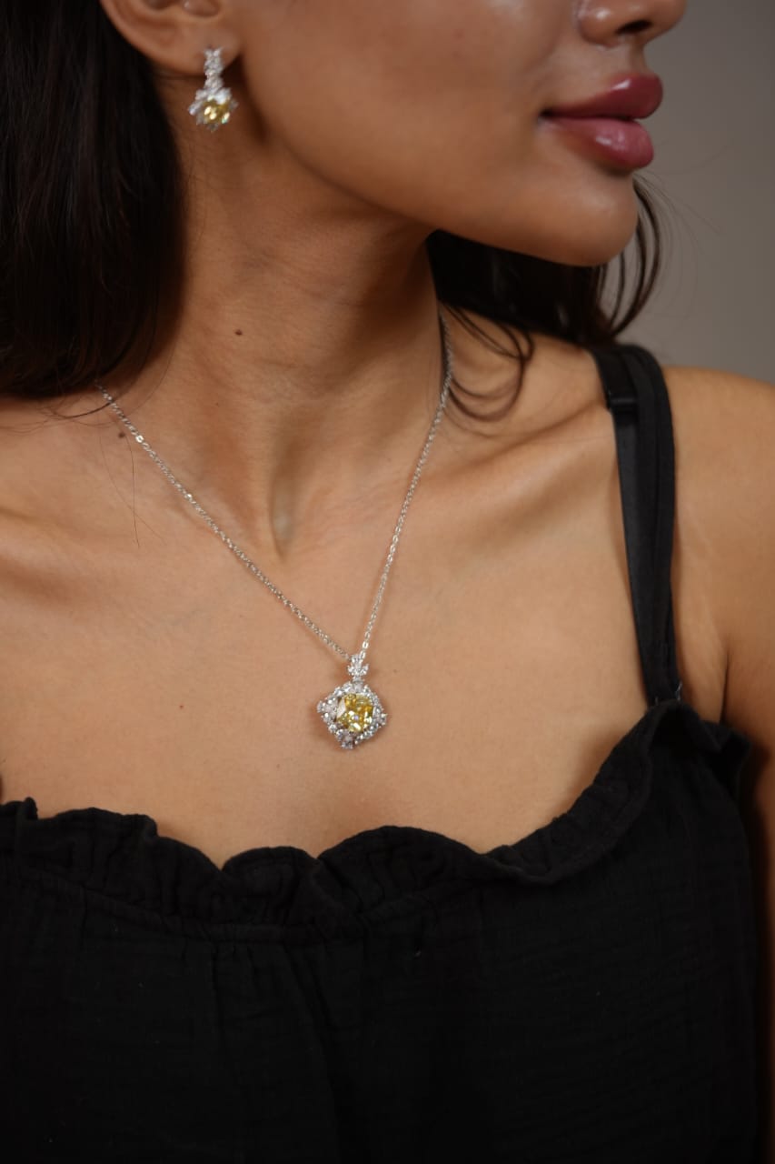 Glitter Diamond Coloured Pendant Set with Earrings